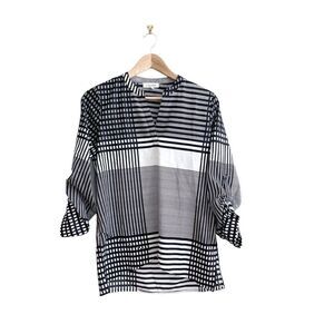 Calvin Klein Blouse High-Low Tunic Women's S Black White Pullover Side Slits
